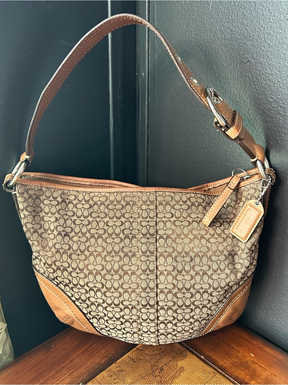 Coach 2007 Y2K Mini Kissing C Signature Monogram Tan Soho Hobo Shoulder Bag - Picture 2 of 15